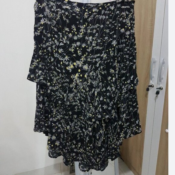 Tiered Handkerchief Midi Skirt in Black Ditsy Floral Daisy Print - Picture 1 of 7